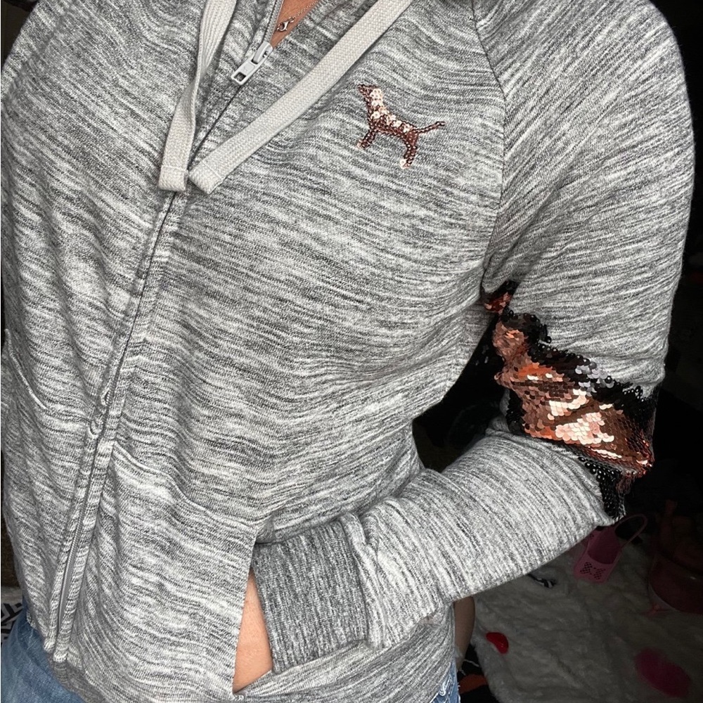 PINK VICTORIAS SECRET ZIP HOODIE BLING SEQUIN MEDIUM 💕
